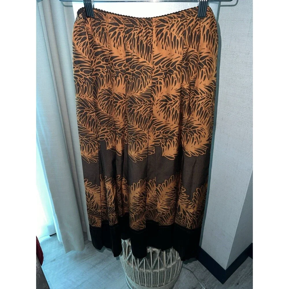 J. Jill Midi Skirt Womens 4 Silk Brown Floral Accordion Feminine Timeless Fairy - Picture 9 of 10
